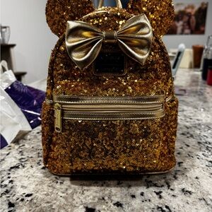 Disney Loungefly Gold Sequin Backpack with Bow